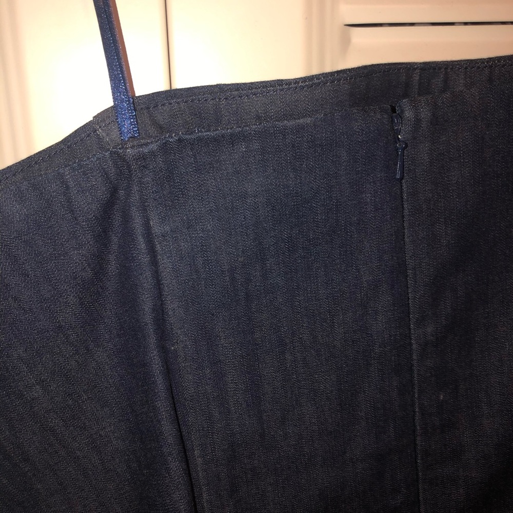Ann Taylor strapless, denim dress; midi length